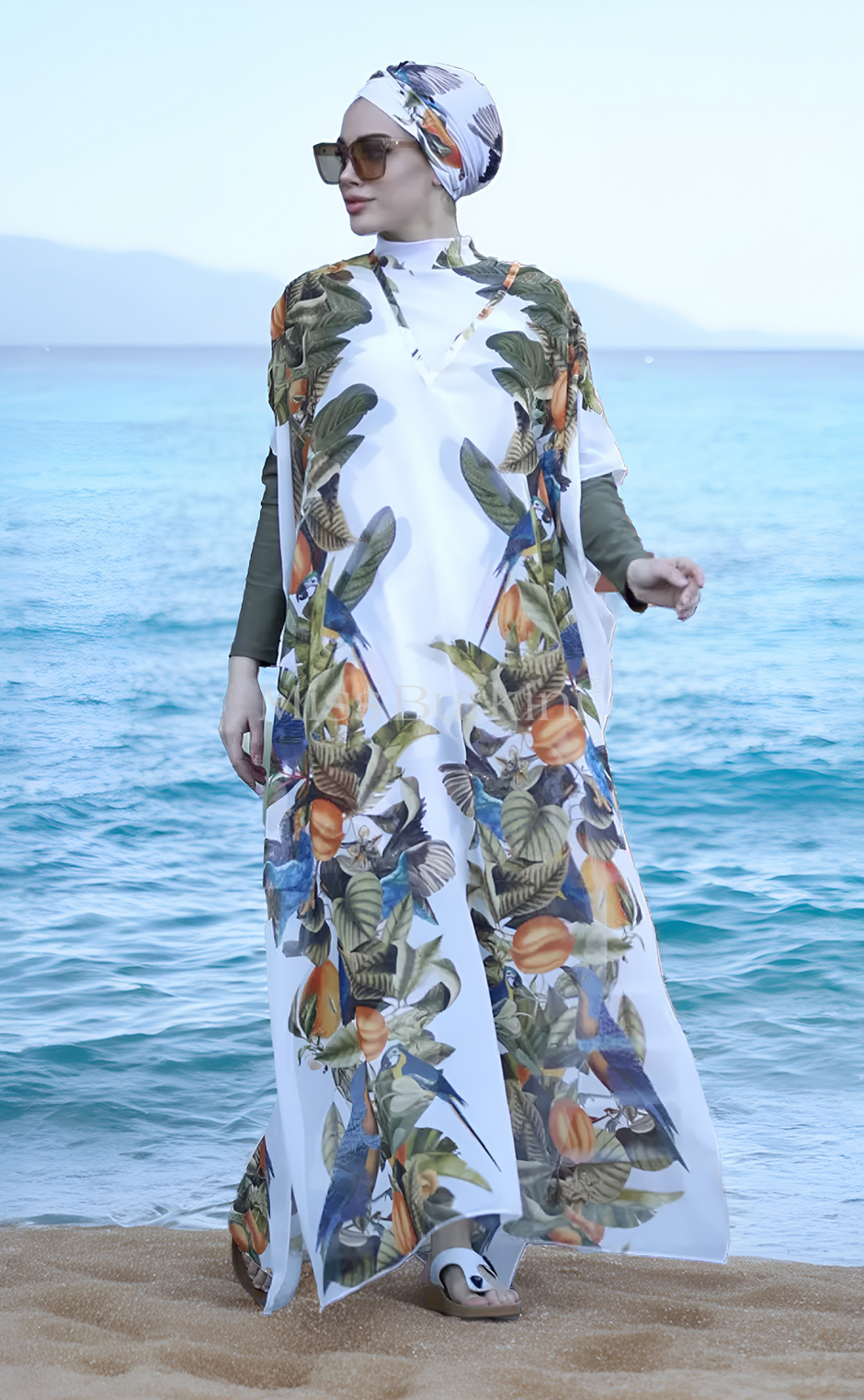 Burkini Femme Élégant — blanc fleuri