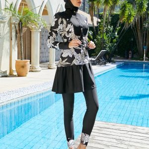 Burkini Femme Élégant — noir floral