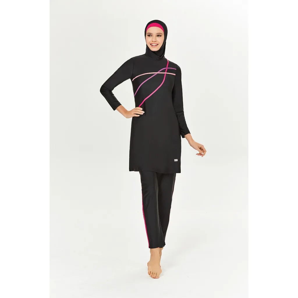 Burkini Femme Sport — lignes roses