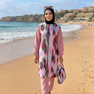 Burkini Femme Élégant Aquarelle Rose