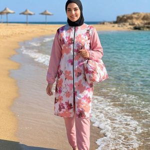 Burkini Femme Élégant Floral Rose Poudré