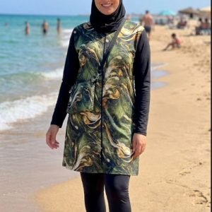 Burkini Femme Élégant Marbré Vert & Or