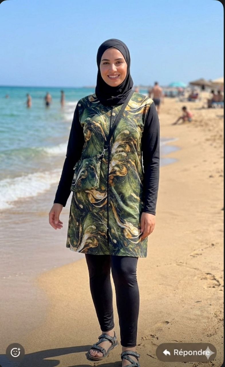 Burkini Femme Élégant Marbré Vert & Or