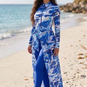 Burkini Femme Long Marbré Bleu Océan