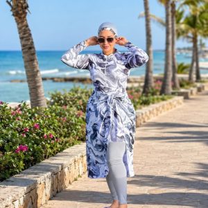 Burkini Femme Long Marbré Gris Perle