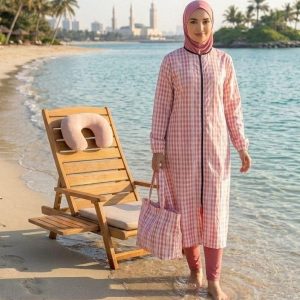 Burkini Femme Long Vichy Rose