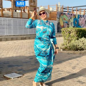Burkini Femme Robe Longue Marbré Turquoise