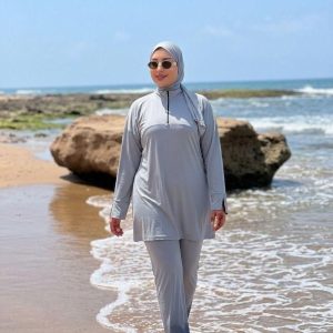 Burkini Femme Uni Gris Grande Taille